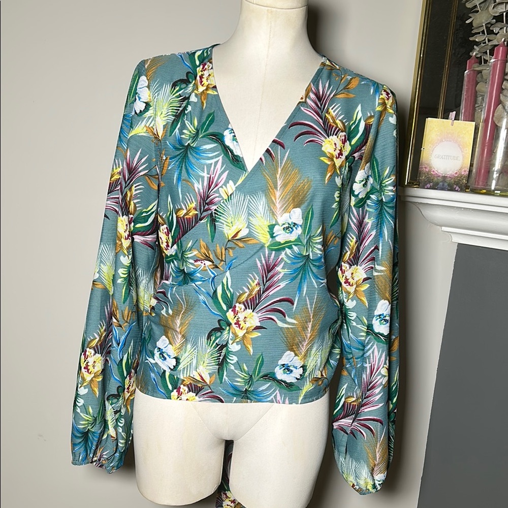 Colourful Floral Wrap Blouse